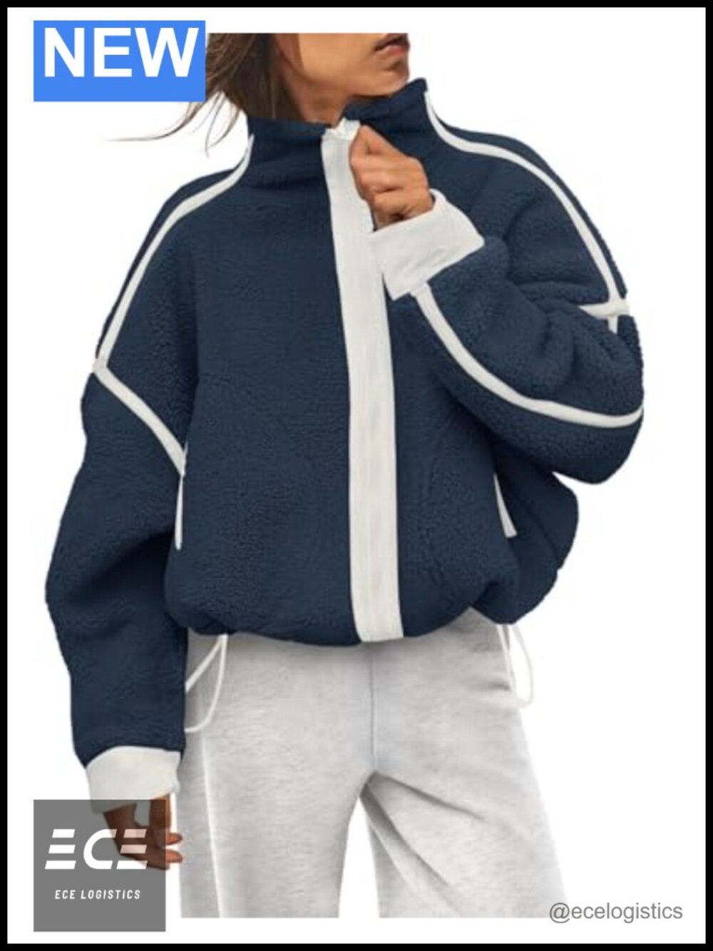 Womens Sherpa Fleece Zip Up Jacket Oversized Cropped Fuzzy Coat